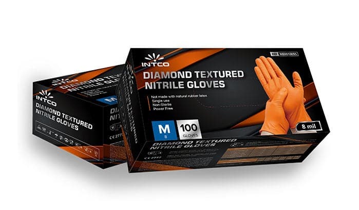 Extra Heavy Diamond Texture Grip Nitrile Powder Free Gloves, Orange, Extra  Large, 100pcs/box, 10bx/case - H741/XL
