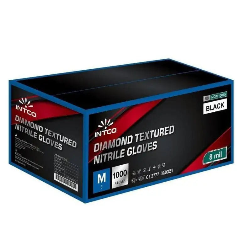 Black INTCO DIAMOND TEXTURED NITRILE GLOVES, 8mil $11.40/Box