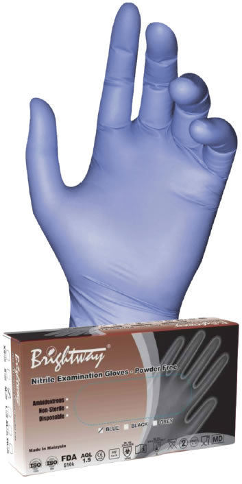 Brightway 4.3 Mil Blue Nitrile Exam Gloves, 100/BX 10 BX/CS 1000 Total - CBNB4