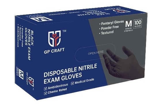 GP Craft Black Nitrile Exam, 6 mil disposable glove Fentanyl Resistance 100/BX 10 BX/CS 1000 $6 /Box- CGP51