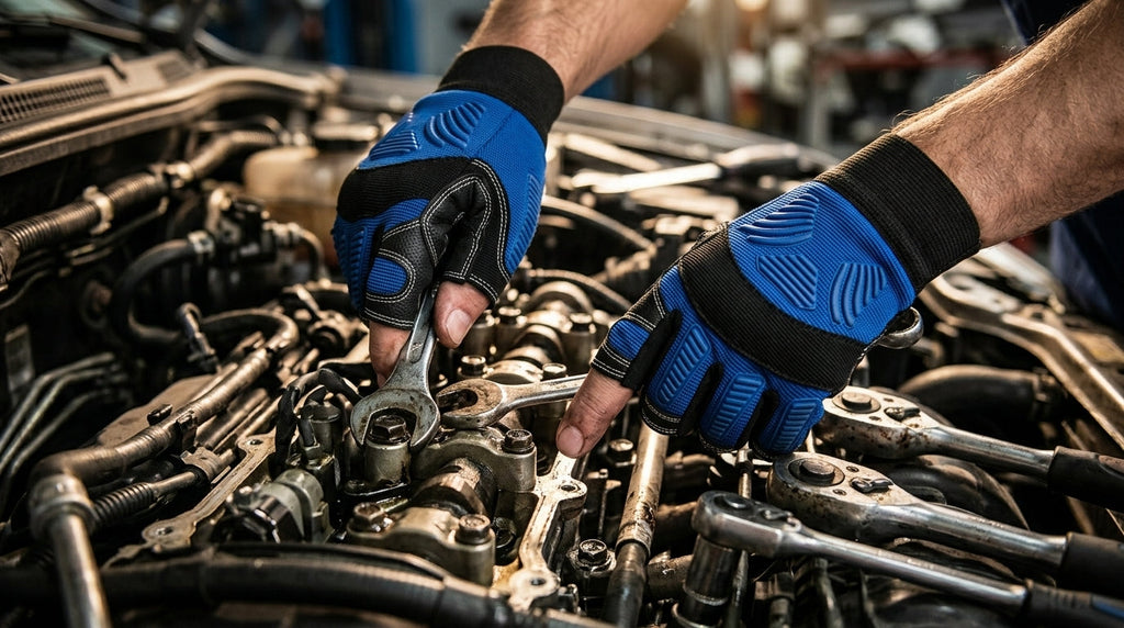 VizoCare Tuff Gard Synthetic Fingerless Mechanic Gloves