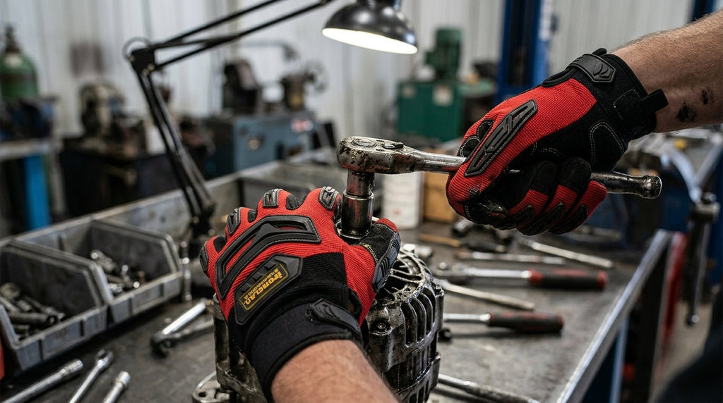 VizoCare Tuff Gard Synthetic Leather Mechanic Gloves Black Red