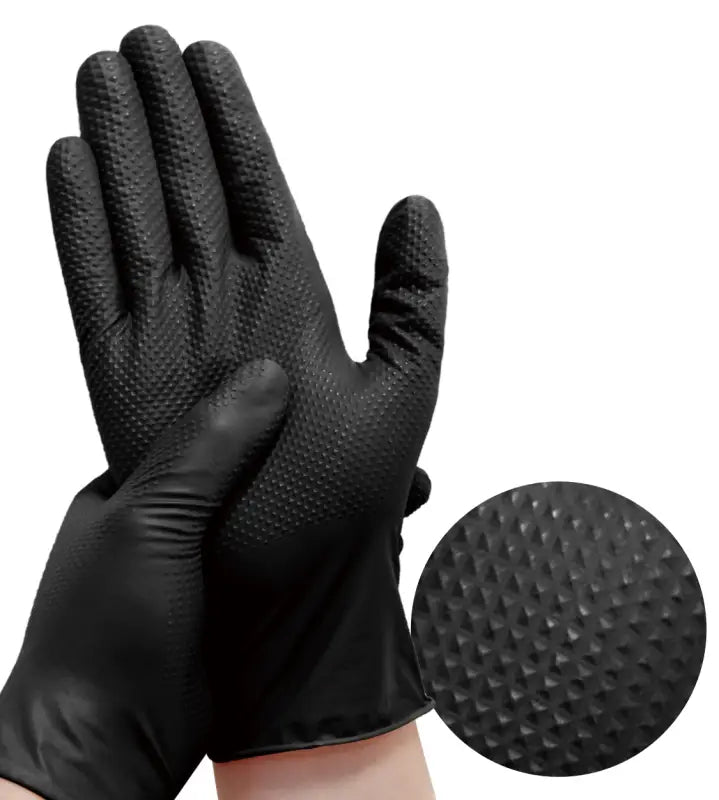 Disposable Gloves INTCO, Diamond Textured Black Nitrile Gloves  CINNBK8