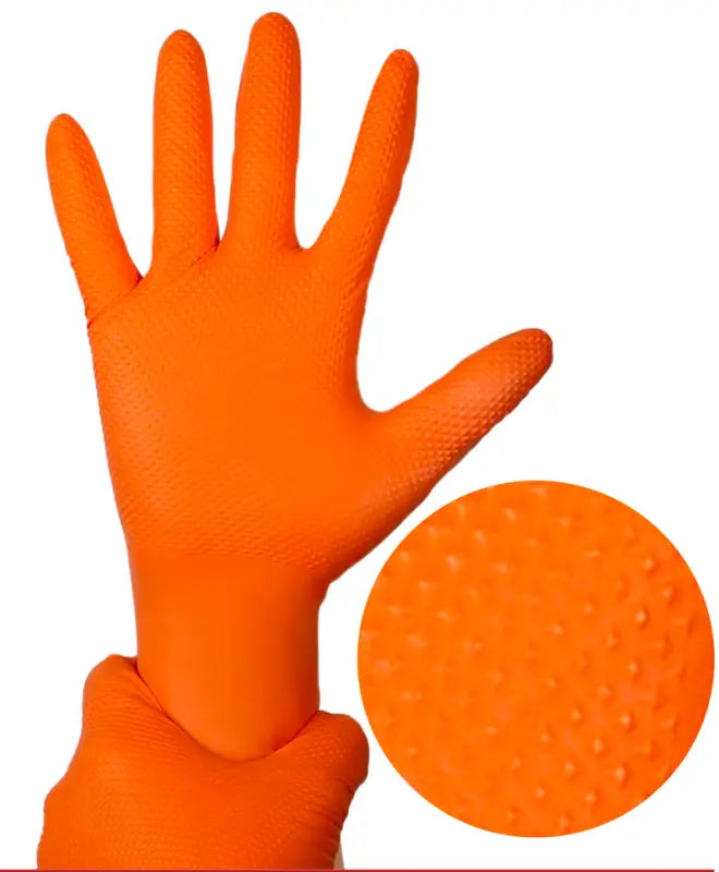 Disposable Gloves INTCO, Orange Diamond Textured Nitrile Gloves 8mil CINNOR8