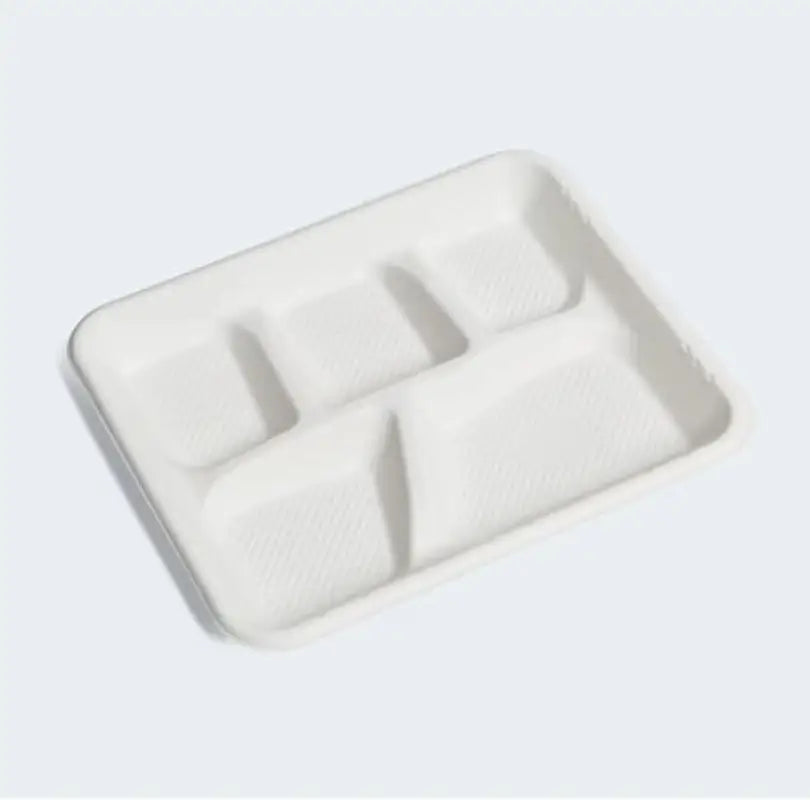 Durable White Bagasse Tray 5 Compartment for School White - Foodservice Disposables