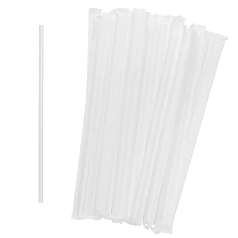 White Paper Straws Wrapped Individually for Drinking Jumbo Straight Straw Clear 9.25’ - Foodservice Disposables