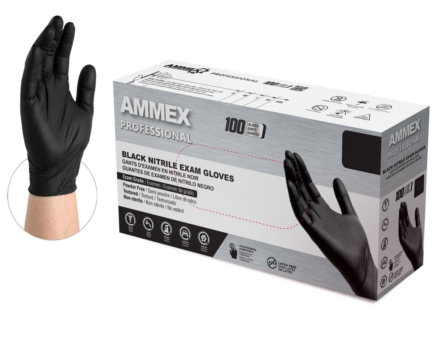 AMMEX Black Medical Nitrile Exam Latex Free Disposable Gloves (Case of 1000) - Cetrix Technologies LLC