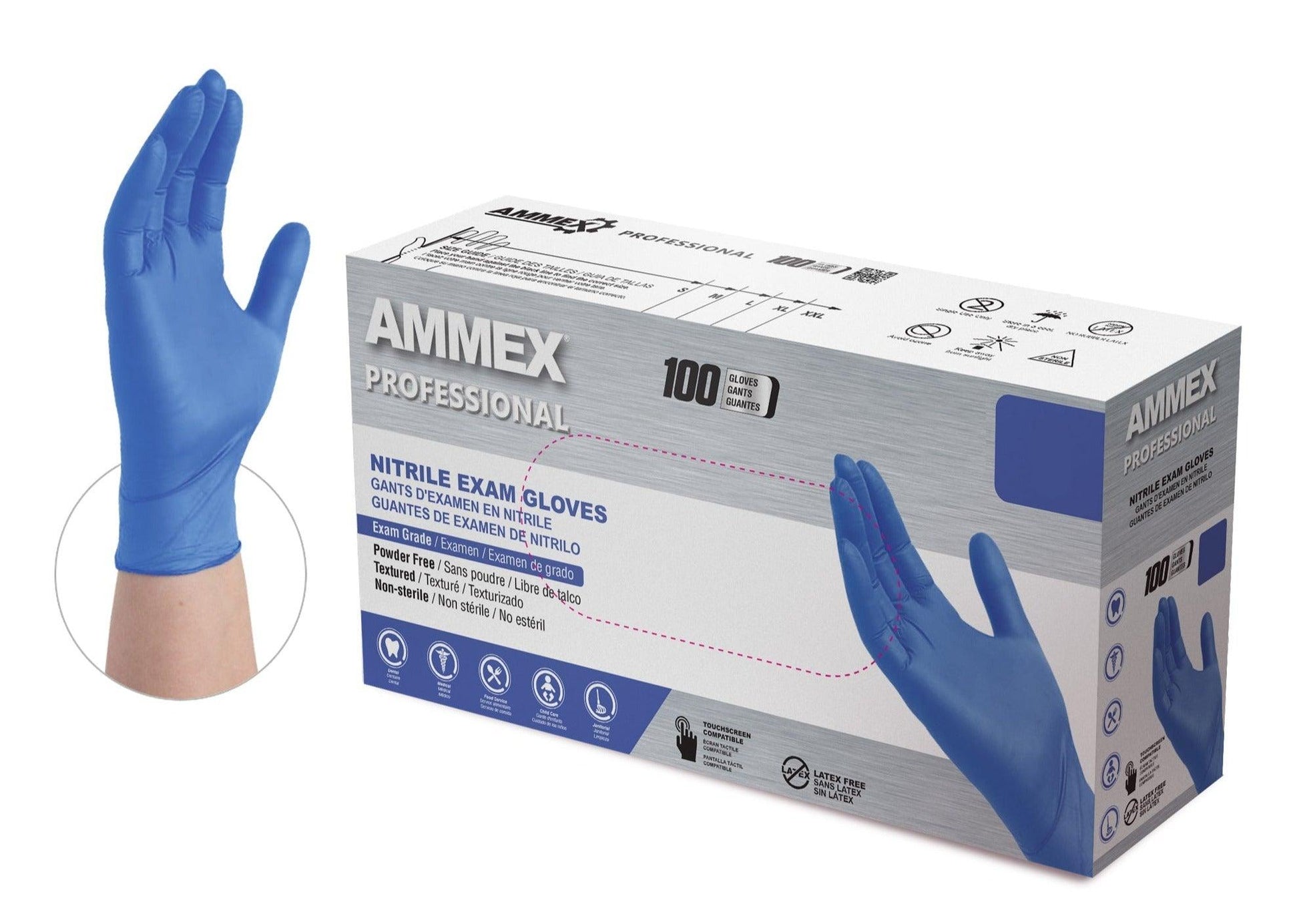 AMMEX Exam Blue Nitrile PF Disposable Gloves (Case of 1000) - Cetrix Technologies LLC