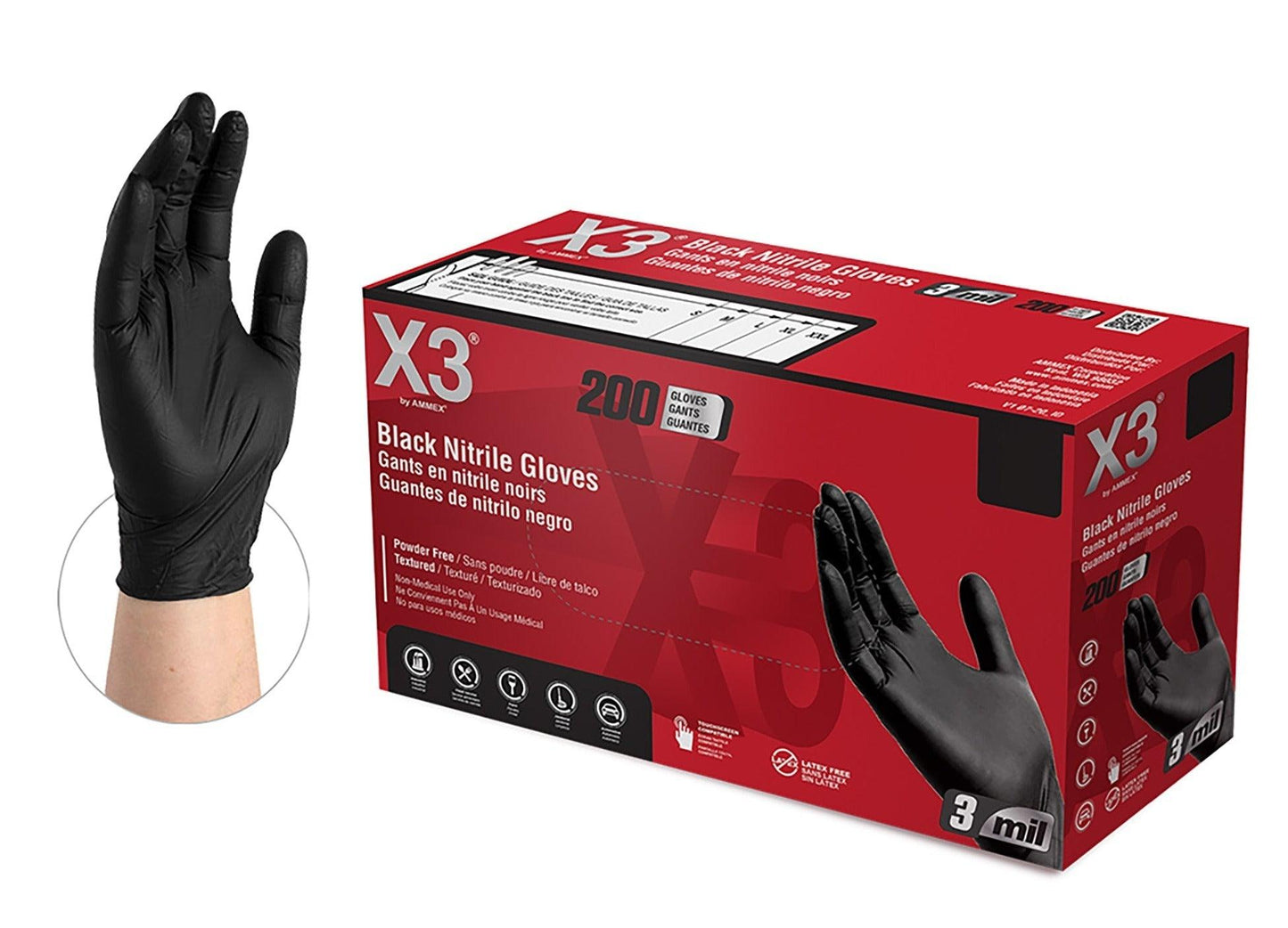 AMMEX Black Nitrile Industrial Latex Free Disposable Gloves (Case of 2000) - Cetrix Technologies LLC