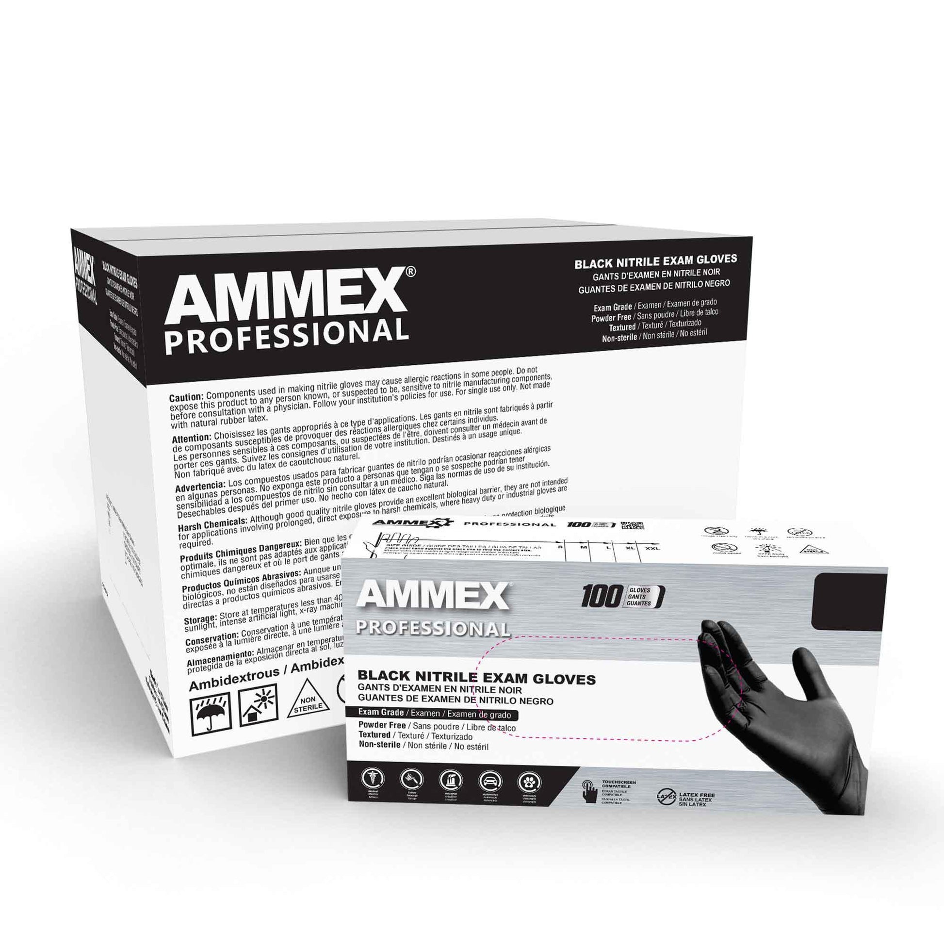 AMMEX Black Medical Nitrile Exam Latex Free Disposable Gloves (Case of 1000) - Cetrix Technologies LLC