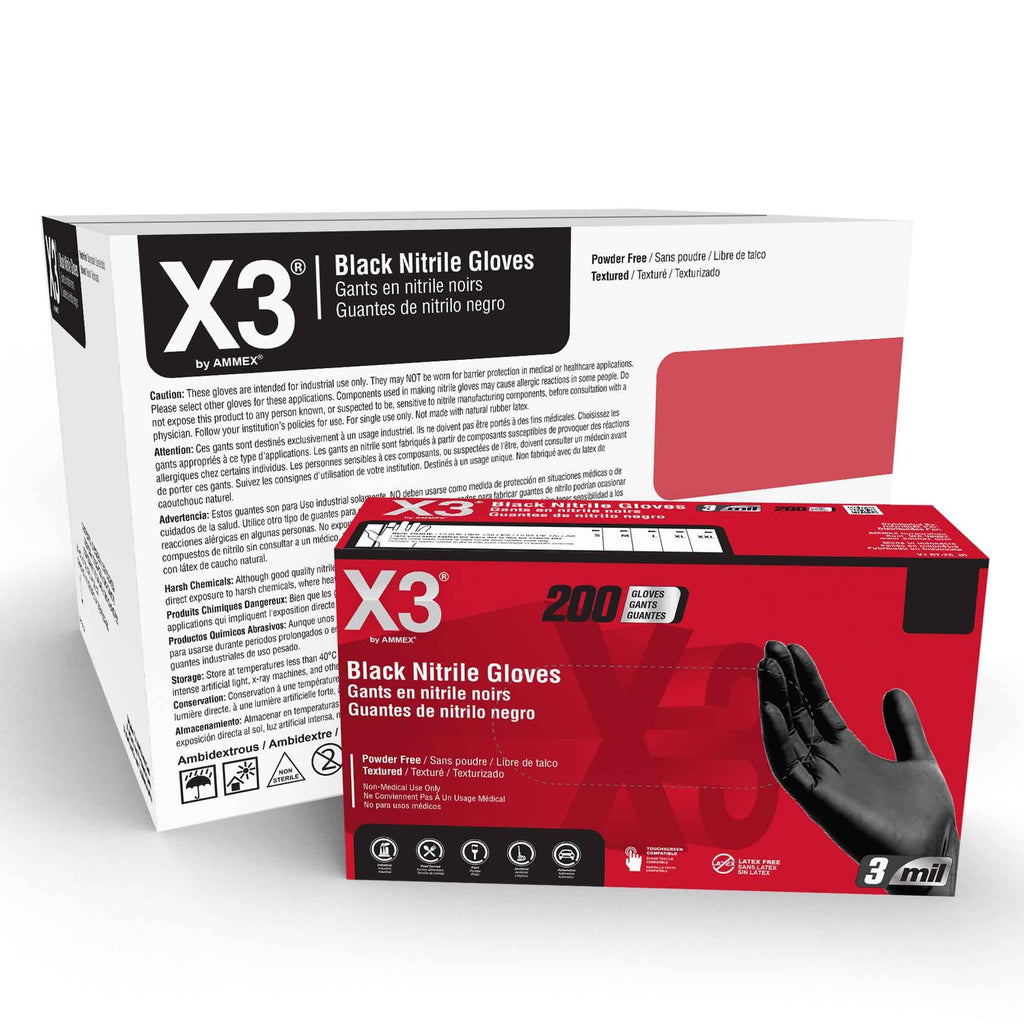 AMMEX Gloveworks HD Black Nitrile Industrial Gloves (Case of 1000) - GWBN