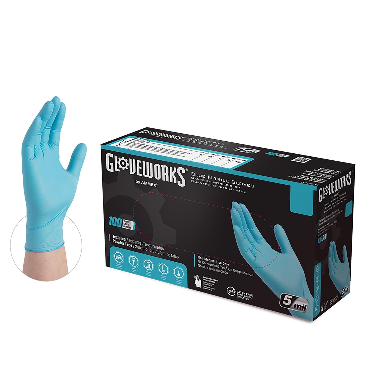 AMMEX Gloveworks Blue Nitrile Industrial Latex Free Disposable Gloves (Case of 1000) - Cetrix Technologies LLC