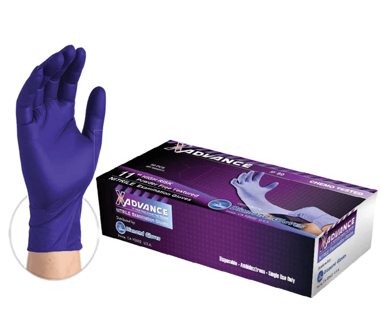 Diamond Violet Blue Nitrile Examination Glove, 8 mil 11" Long Cuff, CHEMO TESTED (Case of 500) CDNE80 - Cetrix Technologies LLC